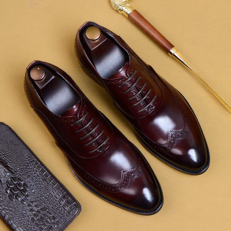 Full Grain Leather Men Retro Italian Design Men Brogues Genuine Leather Dress Shoes Handmade Wedding Shoes For Men