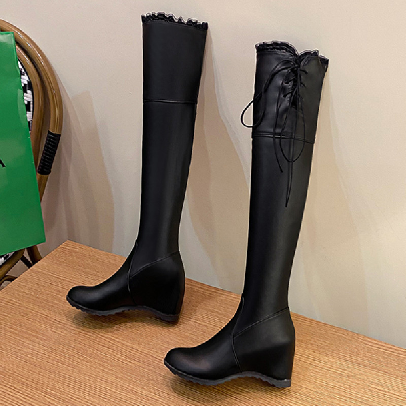Thigh Fashion High Boots Women Black White Sexy Stretch Over the Knee Boot Female Height Increasing Wedge Winter Tall Long Shoes 604e
