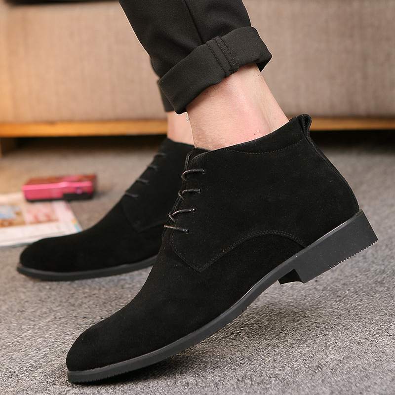 for Men Business Chukka Boots High Top Casual Outdoor Leather Mens Winter Shoes Male Black Grey 2019 1551