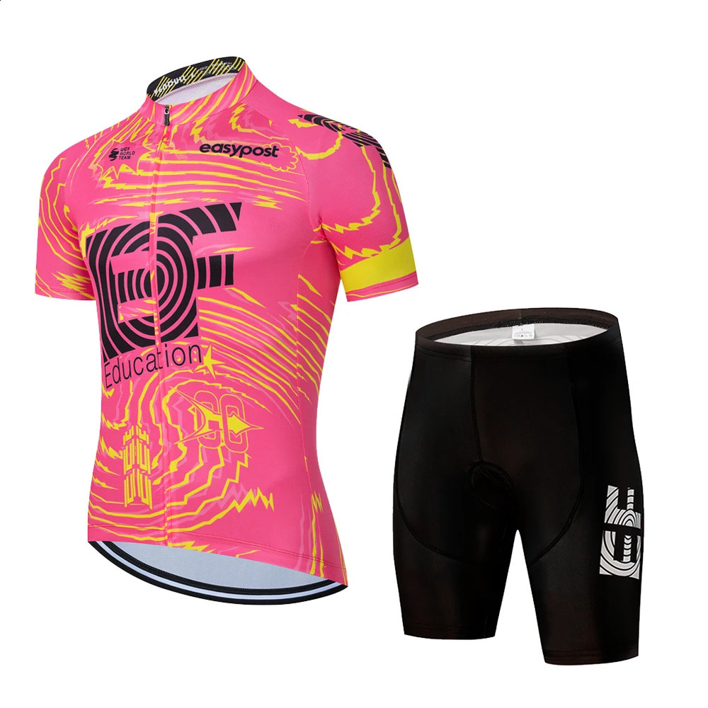 Cycling Jersey Set Pink Italy Spain France Tour Cycling Clothing Men Short Sleeve Road Bike Shirts Suit Bicycle Bib Shorts 240722