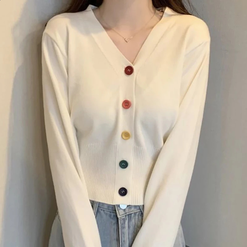 Women Single-breasted V-Neck Cardigan Sweater Long Sleeve Solid Knit Sweater Causal Office Tops For Women Autumn Winter 240730