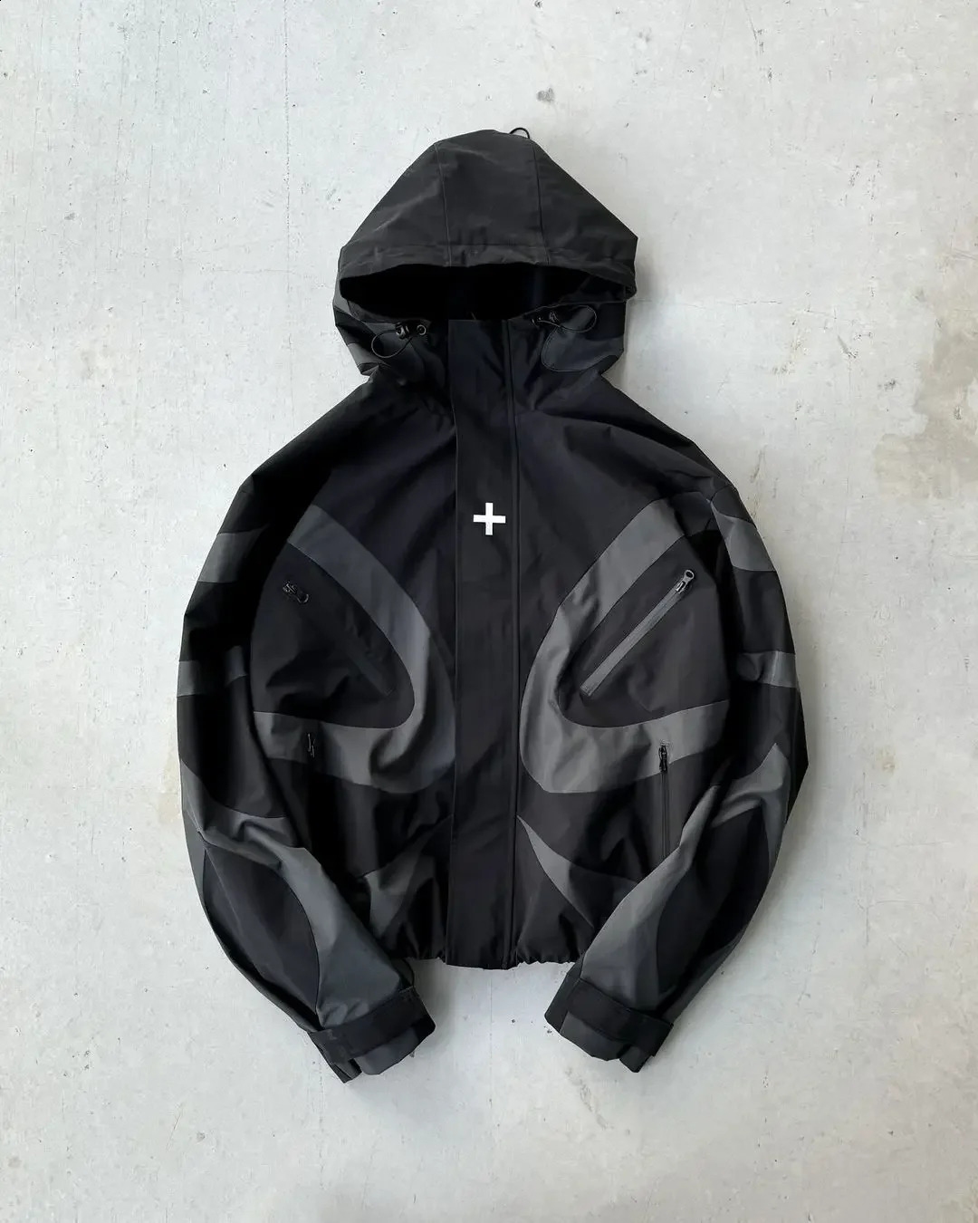 Y2K Trench Coat Mens Womens Zipper Jacket Harajuku Hip Hop Vintage Black Splicing Jacket Gothic Fashion Oversized Hoodies 240722