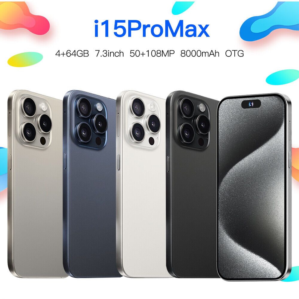 5G Smartphone Android déverrouillé I15 Pro Max 4 Go + 64 Go Global Déverrouillé Phones