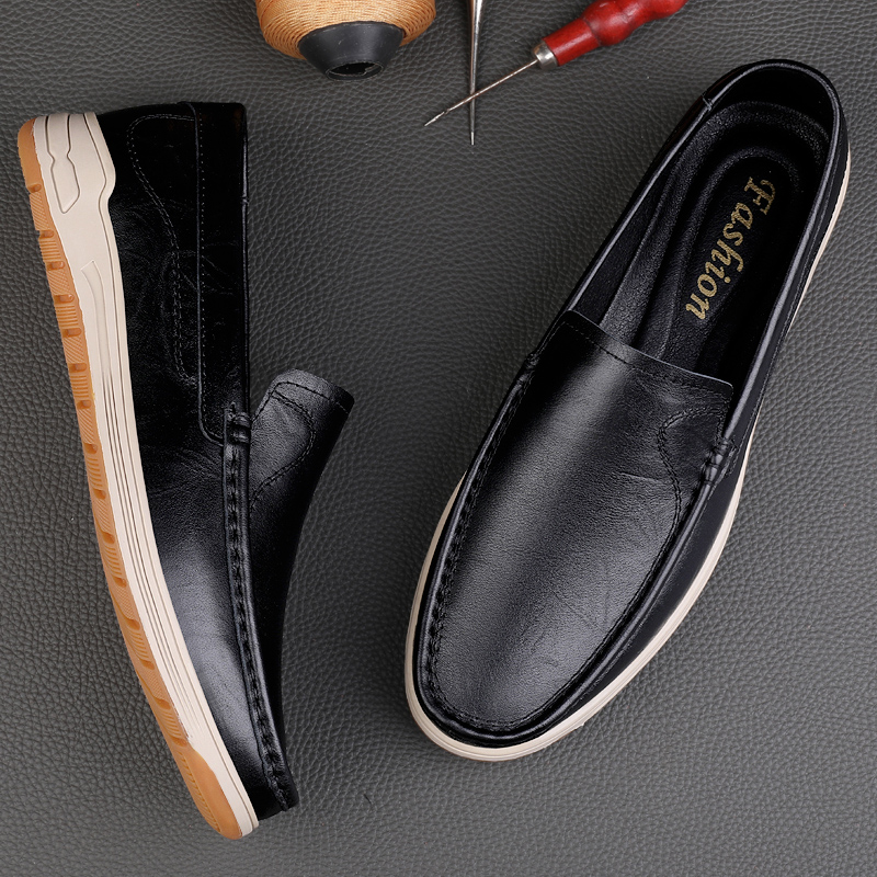 Minimalist Men Genuine Leather Shoes Slip-on Business Dress Shoes All-Match Wedding Shoes High Quality Man Breathable Drive Flat