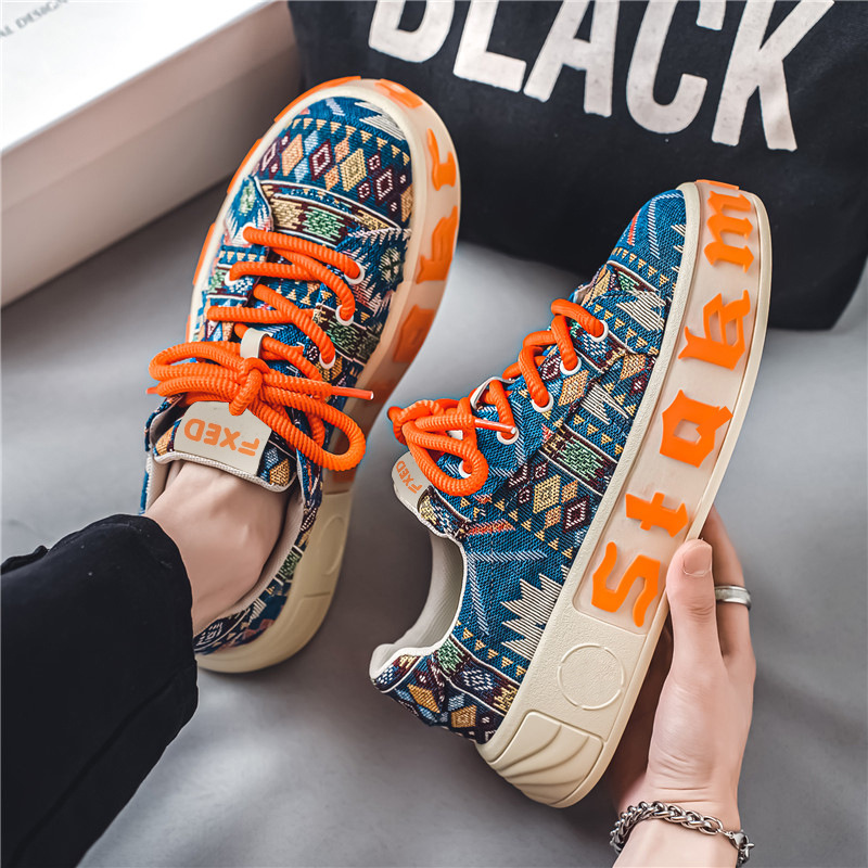 Men Casual Shoes Thick Sole Fashion Printing Designer Shoes Thick Sole Versatile Breathable Niche Style Trendy Triple Black Orange Green Free shipping