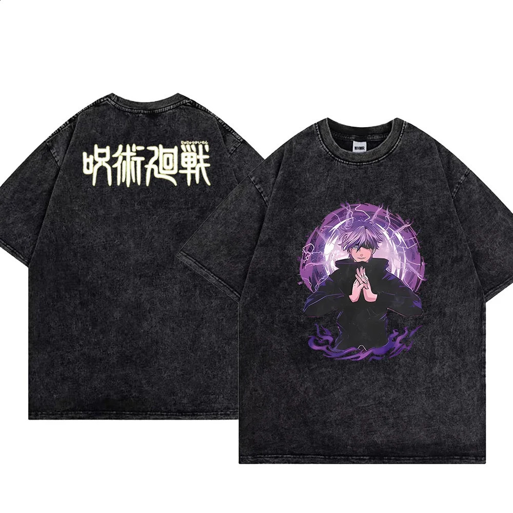 Anime T-shirt Jujutsu Kaisen Mens Washed T-shirt 100% Cotton Breathable Casual Print T-shirt Tee Hip Hop streetwear y2k 240729