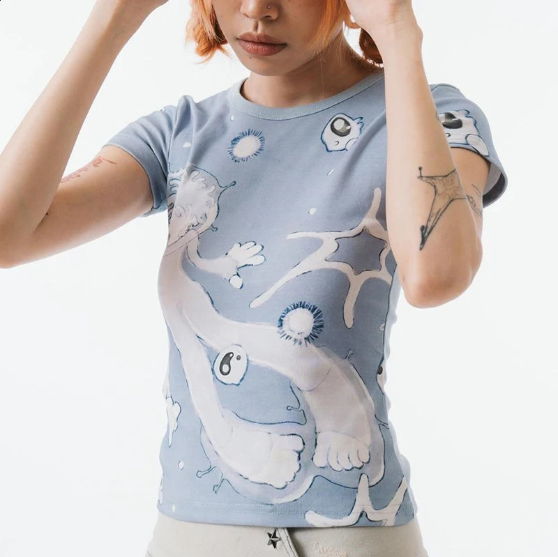 Aesthetic Emo Summer Baby Tees Tops Streetwear Gothic Harajuku Graphic Cool Girl T-shirt Vintage Crop Tops Wome clothes y2k tops 240730