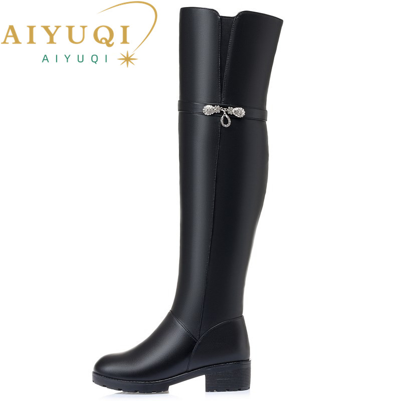 AIYUQI Winter Boots Women Knee High Long Boots Genuine Leather Waterproof Women Thigh High Boots Large size women's boots