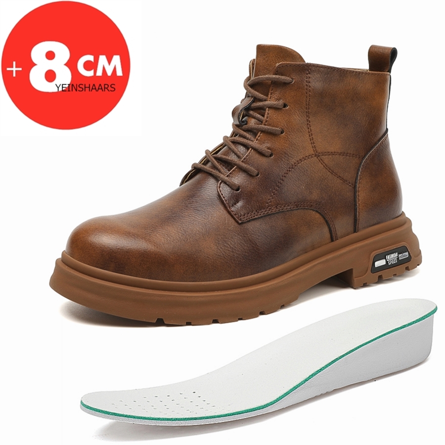 New Winter Men Elevator Boots Warm Height Increase Shoes for Men Insole 8CM Fashion Ankle Boots Casual Leather Working Boots