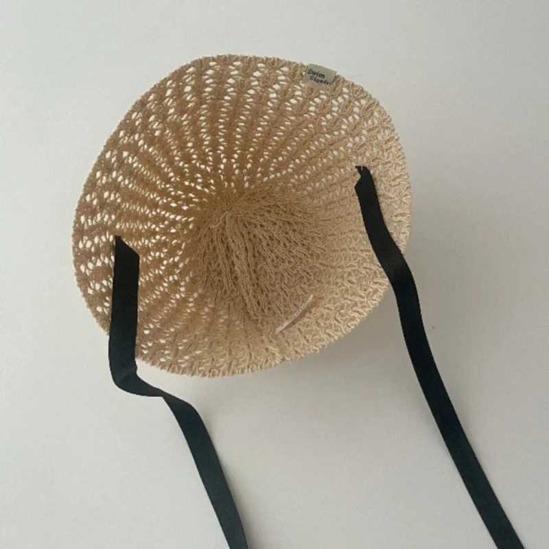 ChildrenS Hats Korean Style Straw Bucket Hat Boys Girls Baby Summer Straw Hat Sun Hat Strap Sunscreen Hat Children AccessoriesXJ240730