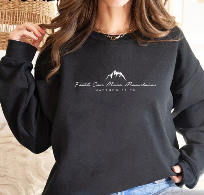 Spring and Autumn women's round neck Faith Can Move Mountains logo printed hoodie cotton F7.30#33