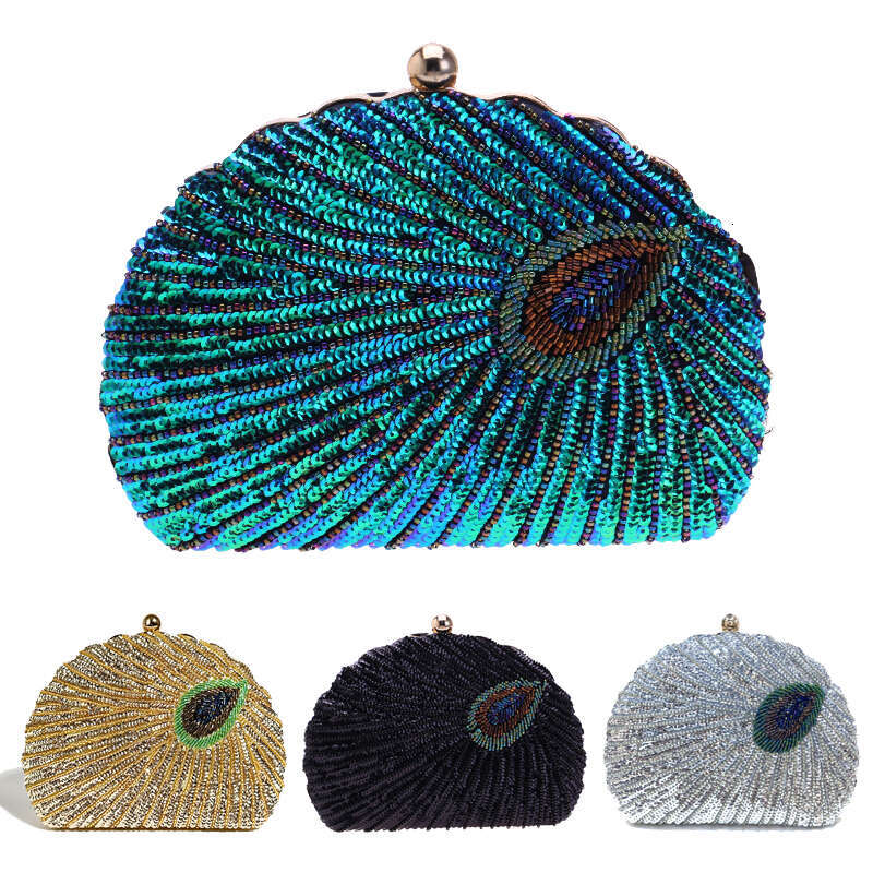 2025 NEW Pea Green Evening Bag Women Glitter Gradient Sequins Beading Handbag Fashion Oval Party Dress Purse Bridal Wedding Clutches original design