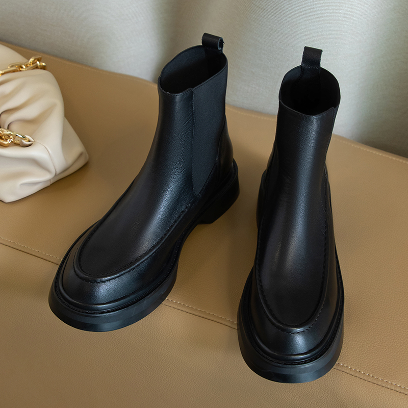 2021 Retro British Style Slip-On Chelsea Boots Genuine Leather Women's Boots Fashion Ankle Boots Round Toe Flat with Women Shoes