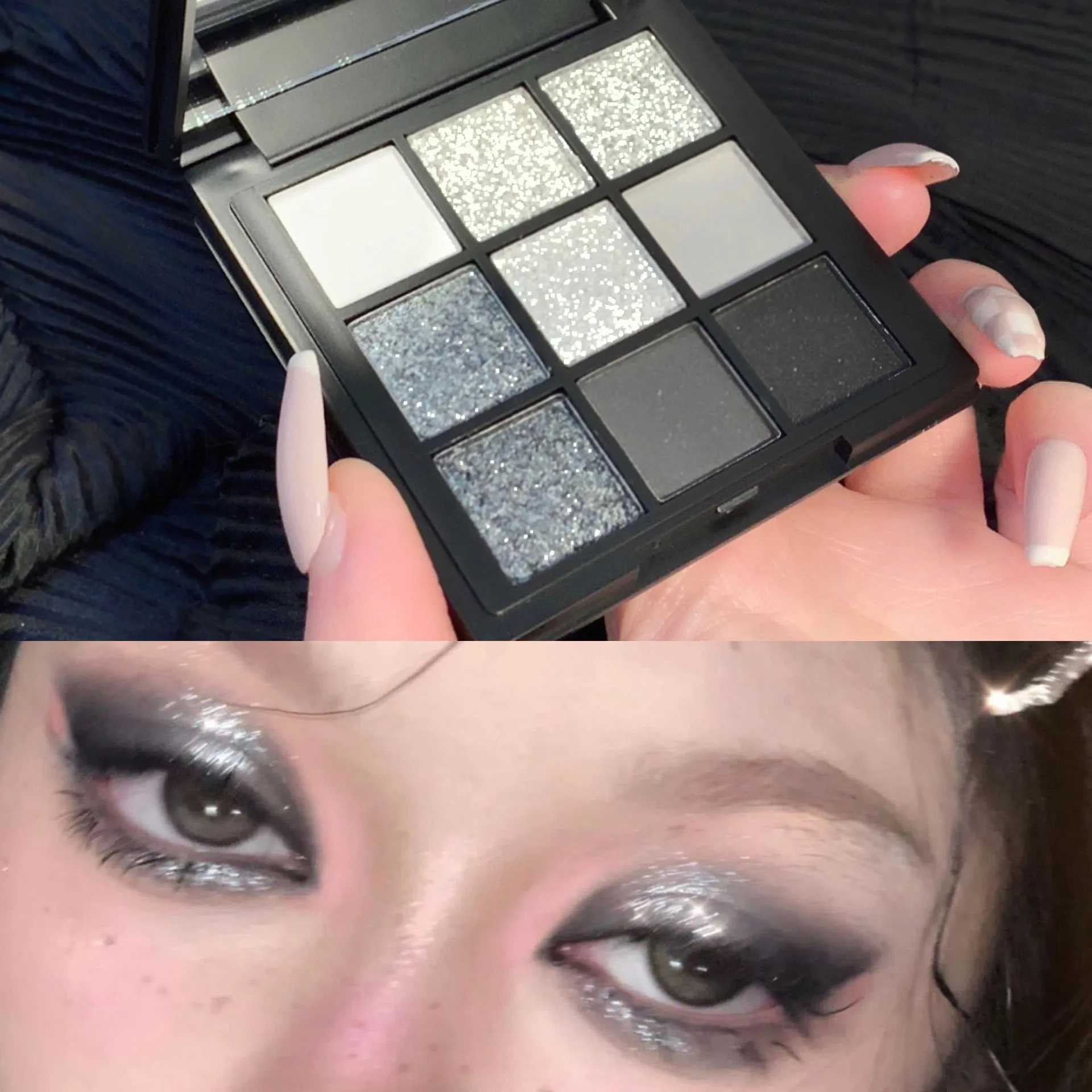 9 Color Smokey Shimmer Eyeshadow Matte Glitter Palette Sequin Eye Shadow Makeup Palette Cool Toned Gray Black Eye Pigment Palette W250520