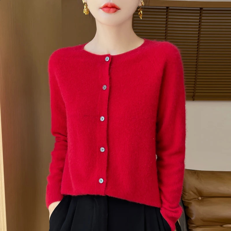 100% American slave wool cardigan cashmere sweater in autumn and winter womens Oneck warm fashion knit coat 240730