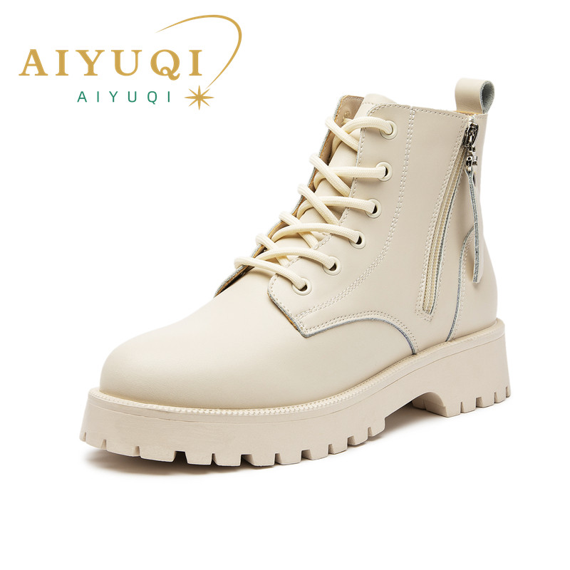 Genuine Leather Marton Boots Women Autumn 2024 New Double Zipper Women's Ankle Boots Platform Thick Heel Motorcycle Boots Women