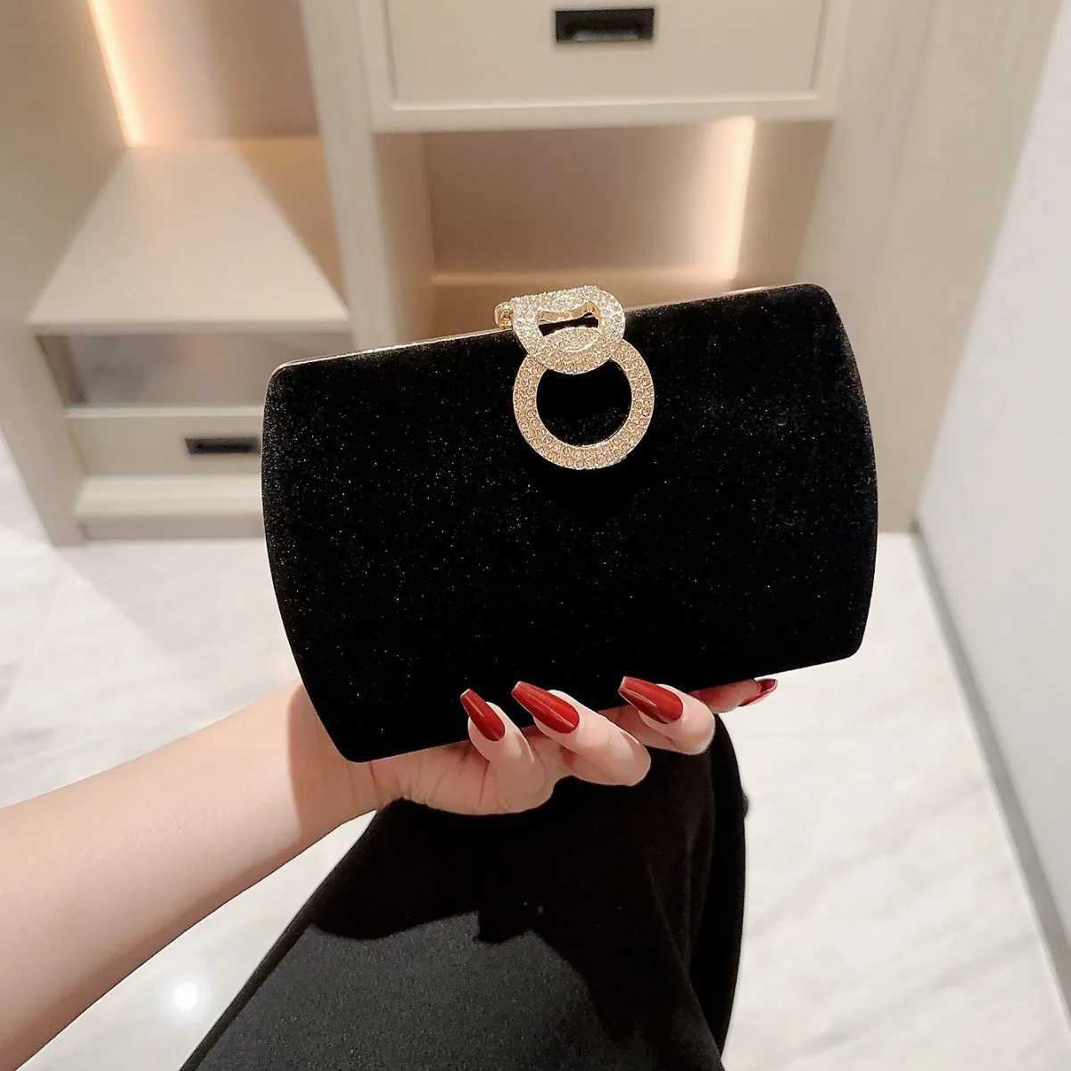 Black Square Clutch Bags Design Women Clutches 2024 New Diamonds Velvet Evening Bags Party Wedding Handbags Purse Shoulder BagsXJ240730