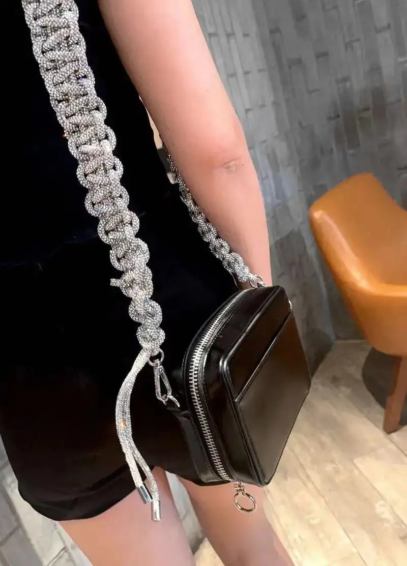 Crystal Rhinestones Diamond Woven Handmade Bag Strap For Handbag Purse Crossbody Shoulder Strap Glitter Belt Bag Accessories 240729