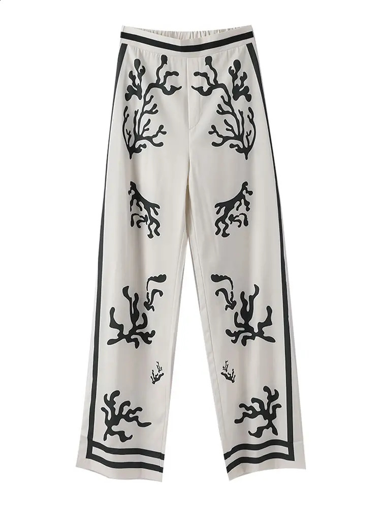 Printed pants set for women casual loose fashionable lapel long sleeved shirt 2024 elegant retro street 2piece 240729