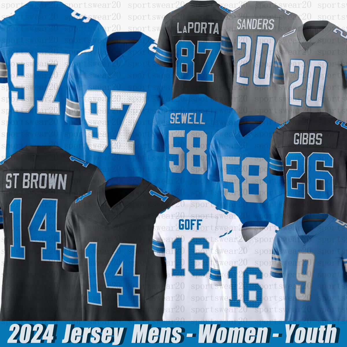Jahmyr Gibbs Amon-Ra St. Brown Detroitcity lionsjersey Jared Goff Barry Sanders Sam LaPorta Penei Sewell Calvin Johnson Jameson Williams Terrion Arnold jerseys