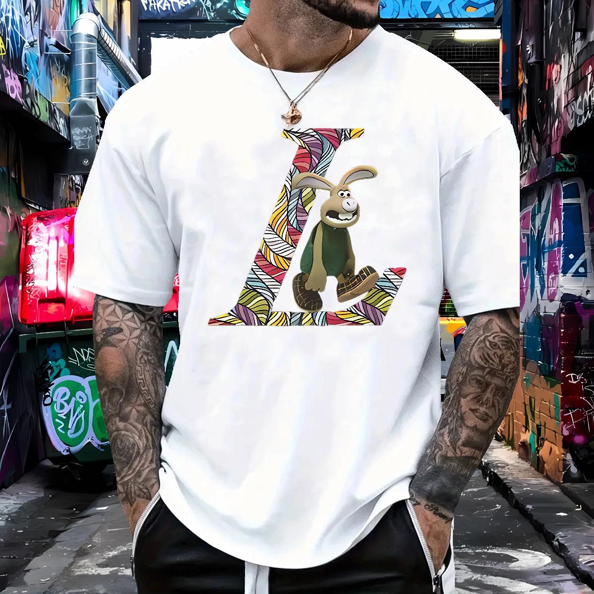 2024 New 100% Cotton 230g T-Shirts for Men rabbit Street Wear Tshirts Clothes Breathable Short Sleeve Cool Design Graphic