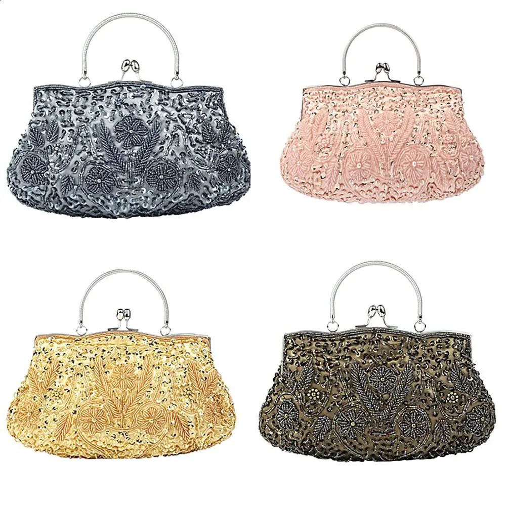 Women Clutch Bags Ladies Beads Evening Wedding Party Bridal Embroidered Handbag Solid Retro Small Mini Wallets 240729