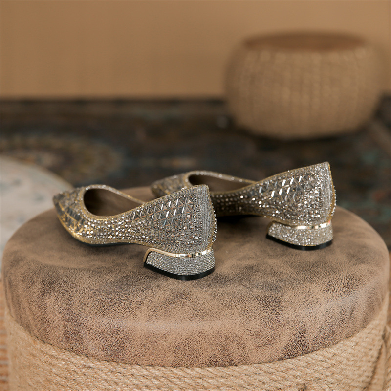 Designer Woman Trafa Shoes Crystal Pumps Low Heeled Party Bride Wedding Shoes Female Sequin Loafers Ladies Dress High Heels