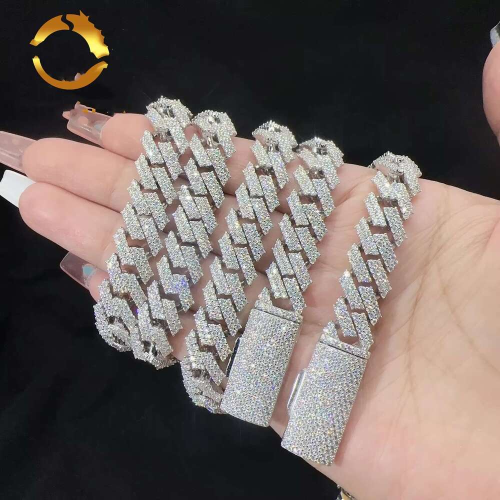 hip hop jewelry cuban link chain necklace designer for men 2 row bling moissanite dia 14MM wide choker iced out chains necklaces prong gold plate rock