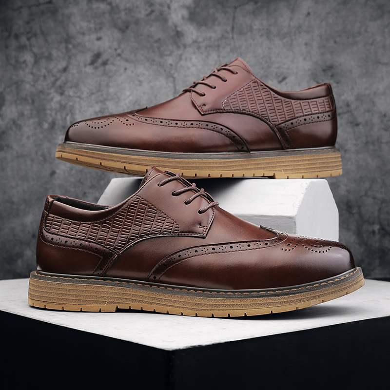 Men's Spring Casual Leather Thick Oxford Fashionable Quality Baroque Comfortable Soft Soled New Business Dress Shoes 87A9