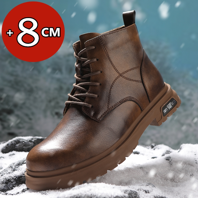 New Winter Men Elevator Boots Warm Height Increase Shoes for Men Insole 8CM Fashion Ankle Boots Casual Leather Working Boots
