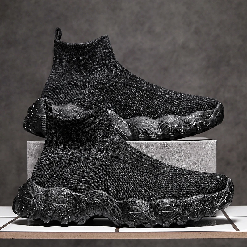 Men Shoes New Comfortable High-top Walking Shoes Women Lightweight Fashion Casual Sneakers Breathable Slip on Mens Loafers Black