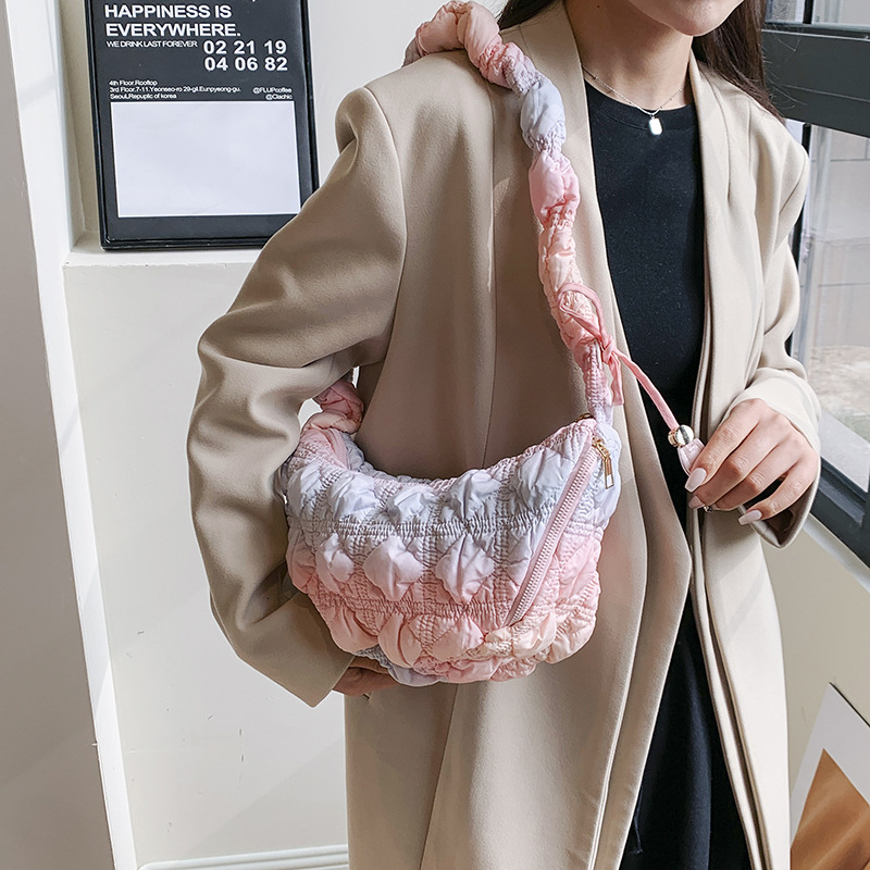 Niche gradient color women's new bubble pleated down cotton jacket bag, single shoulder crossbody dumpling bag H730#33 ddmy 2e63