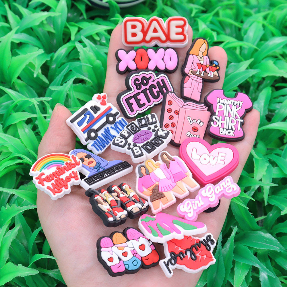 1-35PCS PVC Shoe Charms Limit Dose Not Exist Cool Libra Girls Thank You Love Feminist Buckle Clog Hole Slipper Decoration