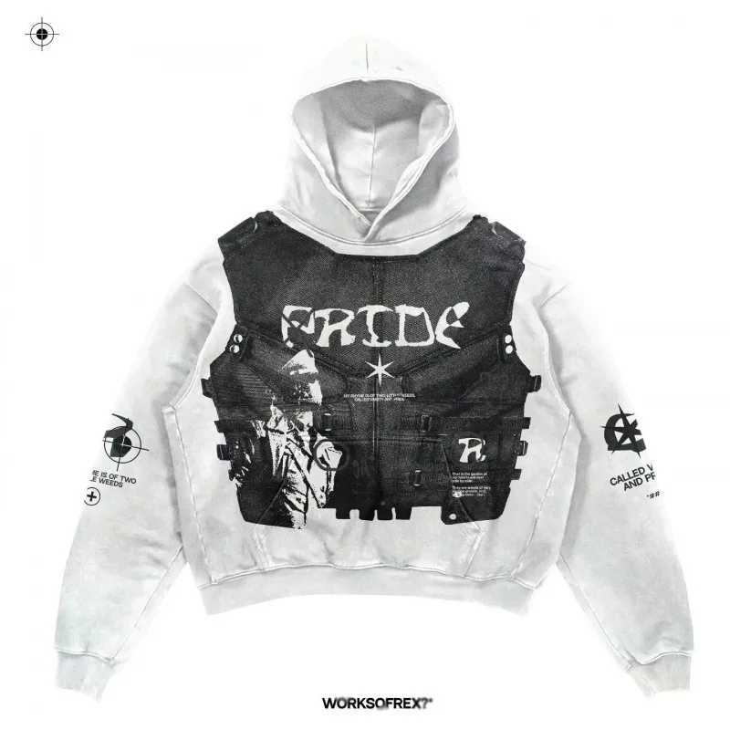 2024 Coats Streetwear Gothic Casual Alphabet Blast Print Pattern Men Clothing Skull Fashion Hoodie Men Harajuku Retro Y2K HoodieM240730