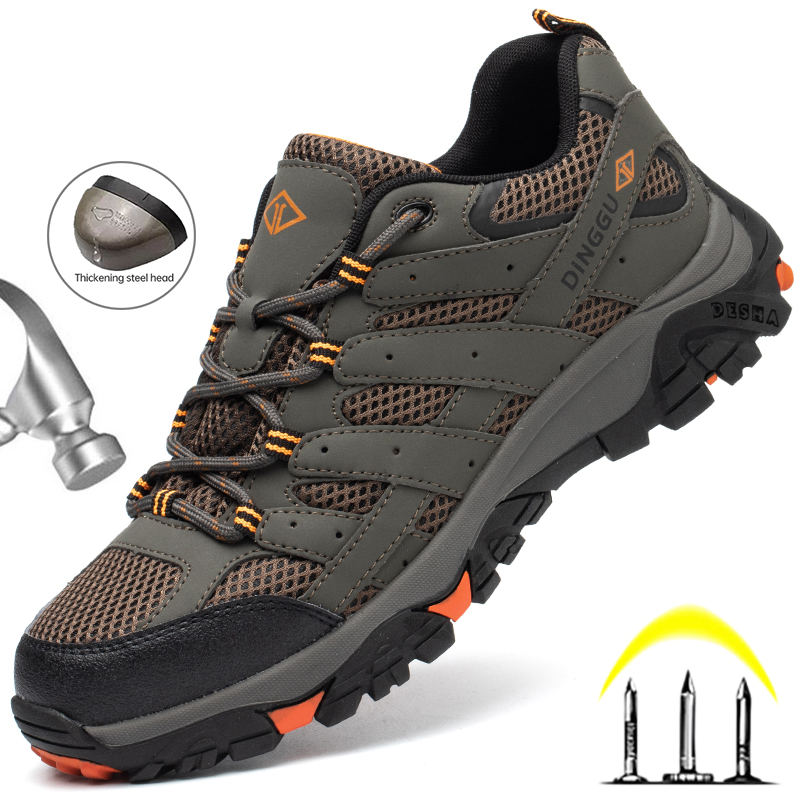 New Men Construction Breathable Mesh Sneakers Anti-Puncture Work Boots Man Steel Toe Safety Quality Shoes Footwear 31Fd