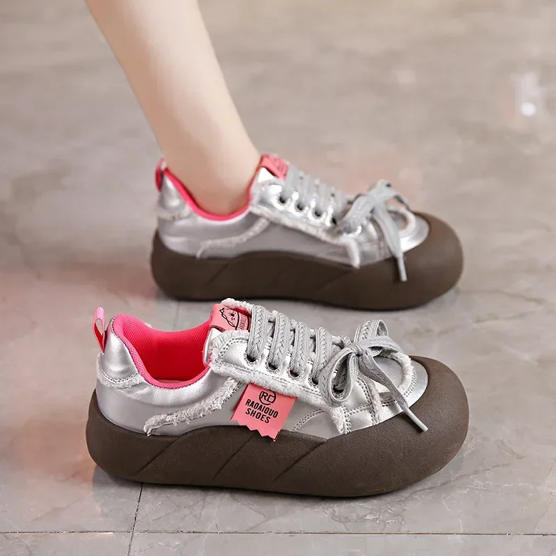 2025 NEW Platform Flat Sneakers Female Autumn New Round Toe Mixed Colors Women Casual Shoes Comfortable Breathable Loafers