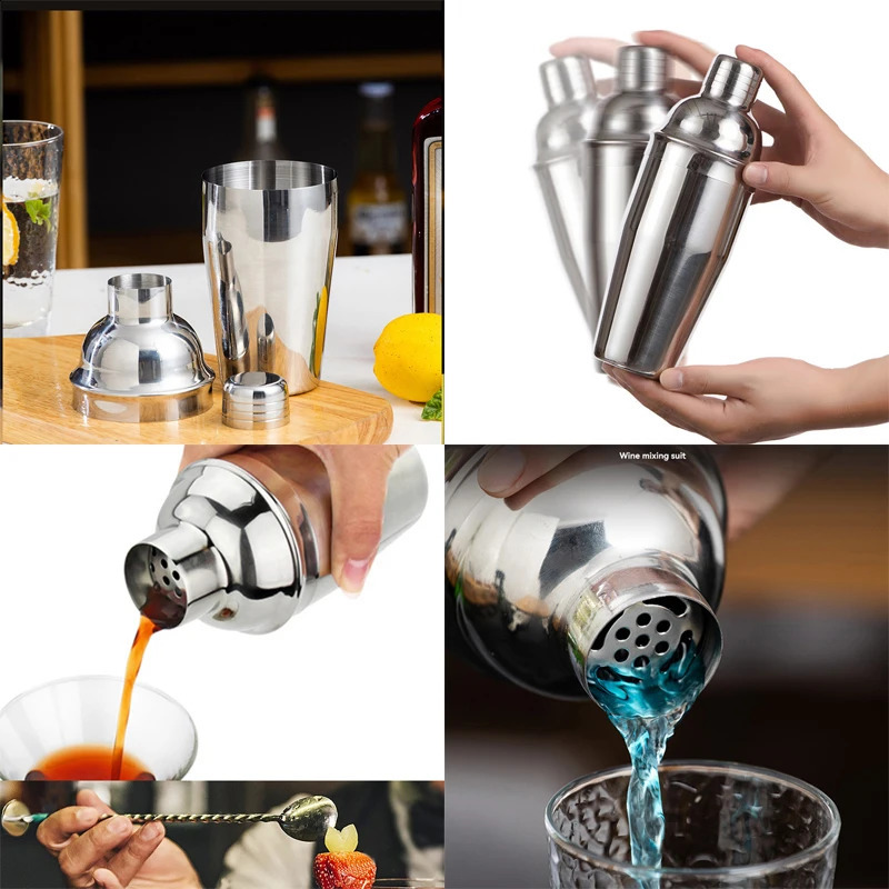 6 Piece 750ml Cocktail Shaker Set Bartender Kit Bartending Bar Shakers with Recipe 240729
