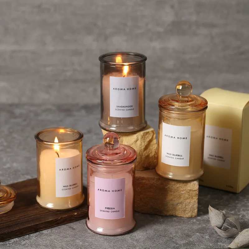 Ins Style Vintage Glass Jar Scented Candle Essential Oils Soy Wax Candle Aromatherapy Home Decoration Birthday Xmas GiftXJ240730