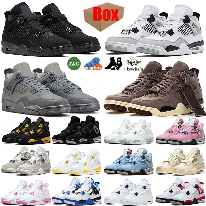 With Box Wet Cement Paris 4s Basketball Shoes Women Men Black Cats 4 Sail Military Oreo White Military Blue Vivid Sulfur Medium Olive Bred Reimagined Sports Sneakers