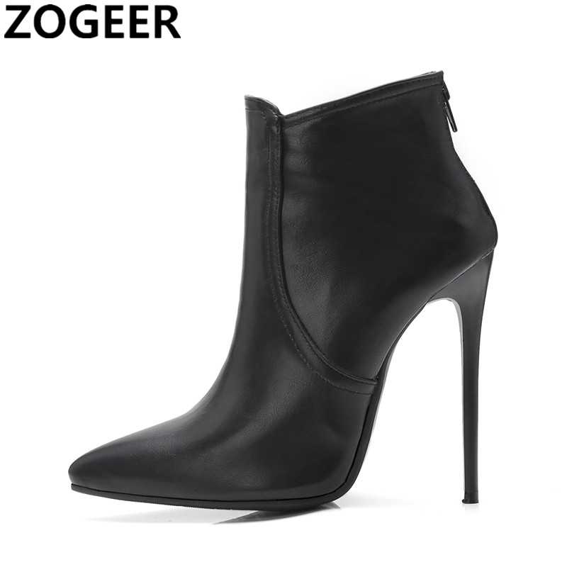Brand Women's Ankle Boots Spring Autumn Fashion Pointed Toe Ladies Shoes High Heels Sexy Nightclub Boots Gray Black Large Size