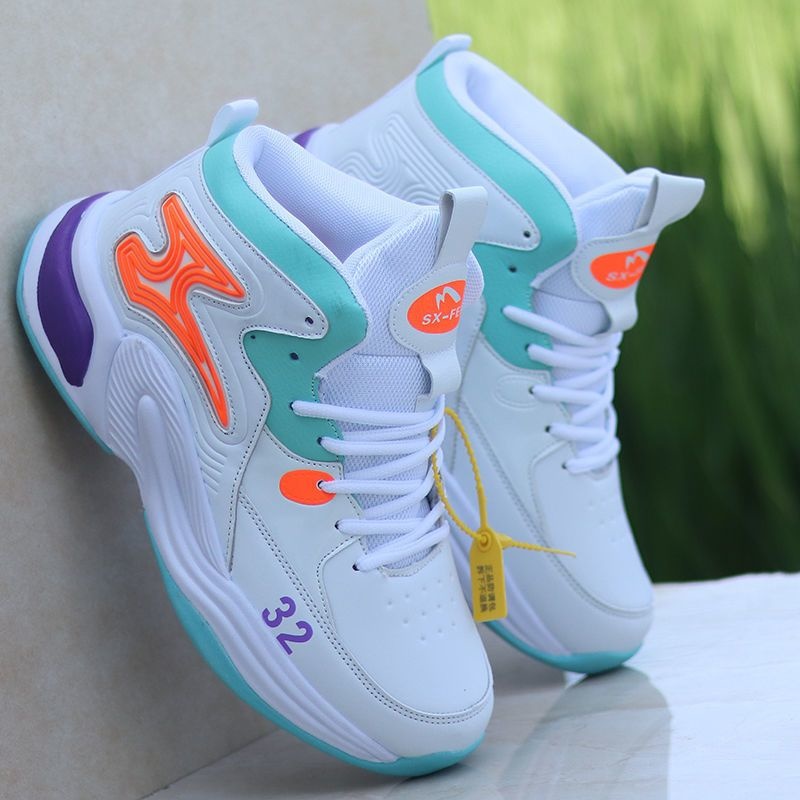 Men's Basketball Shoes High-Top Sneakers Male Cushioning Comfortable Shoes Student Training Leather Non-Slip Outdoor Sport Shoes
