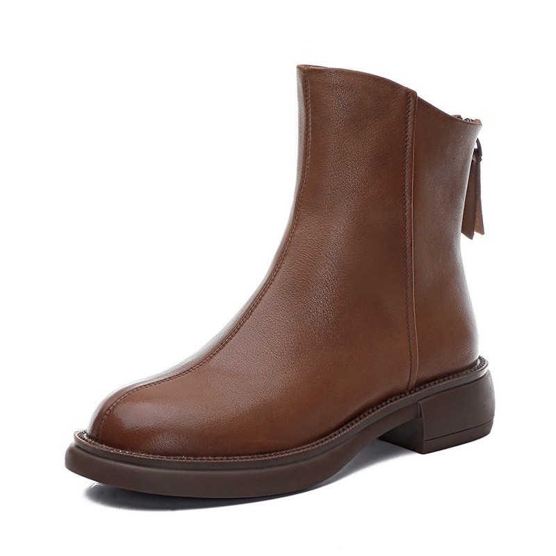 Genuine Ankle Leather British Style 2024 New Winter Fashion Thick Bottom Lace-up Short Boots Women a12f