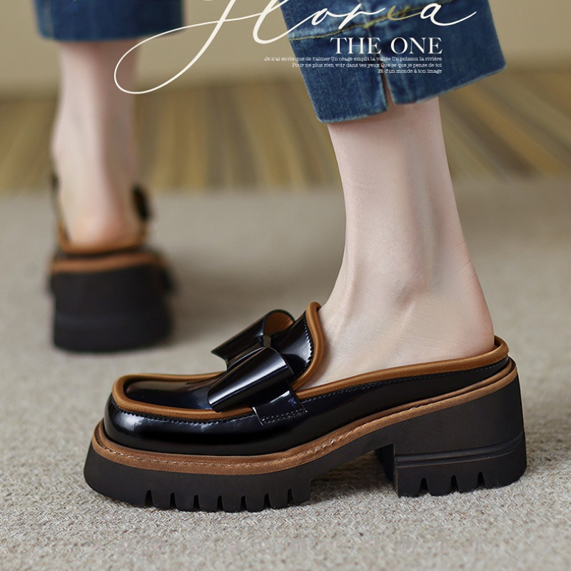 Woman Mules Spring Summer 2022 Fashion Designer Slip-on Square Toe Chunky Shoes Women Loafers Ladies Dress Shoe Zapatos De Mujer