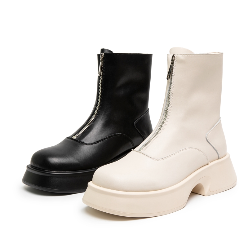 AIYUQI Women's Chelsea Boots Genuine Leather Fashion Fur Winter Boots Women Front Zipper British Style Women's Short Boots