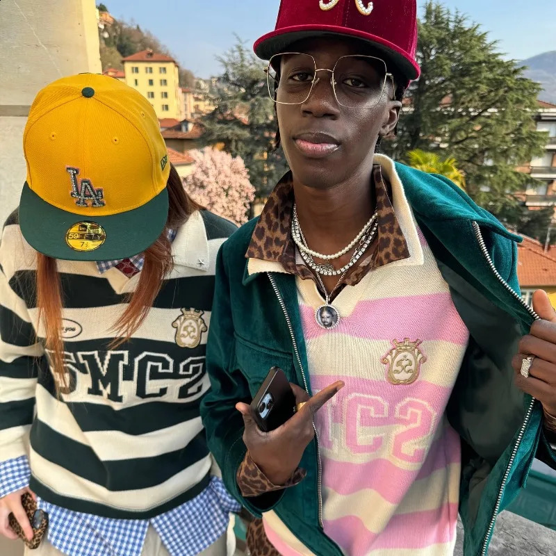 Aesthetic kawaii letter embroidery striped POLO collar pullover sweaters women sweet and cute fashion versatile baggy sweatshirt 240730