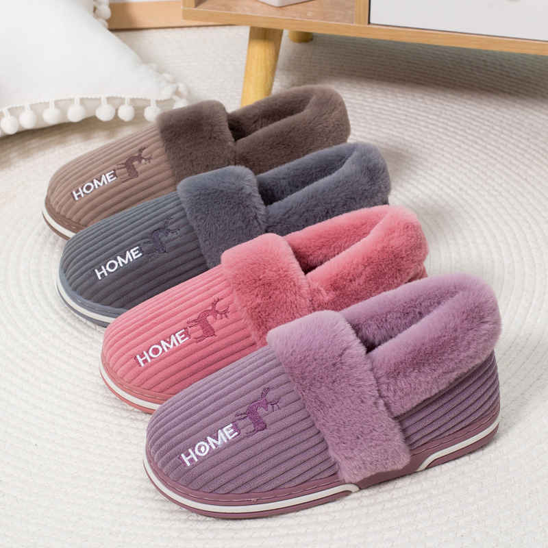 Unisex Corduroy House Slippers, Winter Cotton Home Shoes, Indoor Outdoor Warm Flats