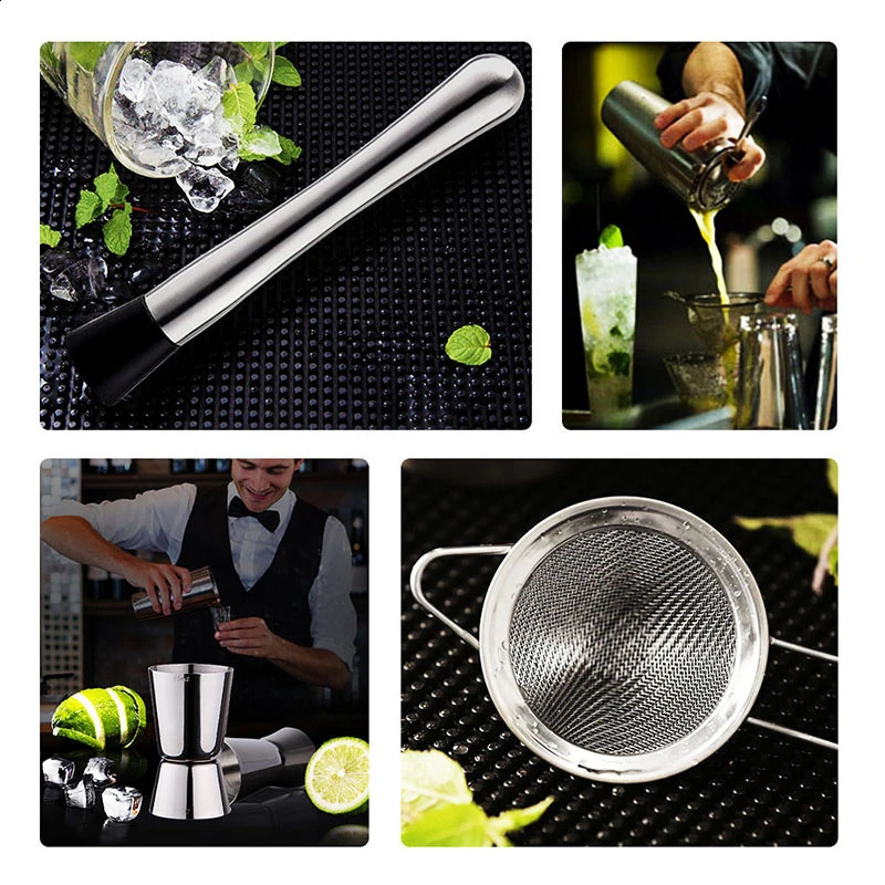 13PcsSet Stainless Steel Cocktail Shaker Ice Tong Mixer Drink Boston Bartender Browser Kit Bars Set Professional Bar Tools 240729