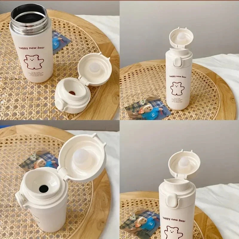 450ml Bear Thermos Cup Outdoor Travel Sports Water Bottle Portable Running Riding Camping Hiking Kettle Vacuum Flask 240918