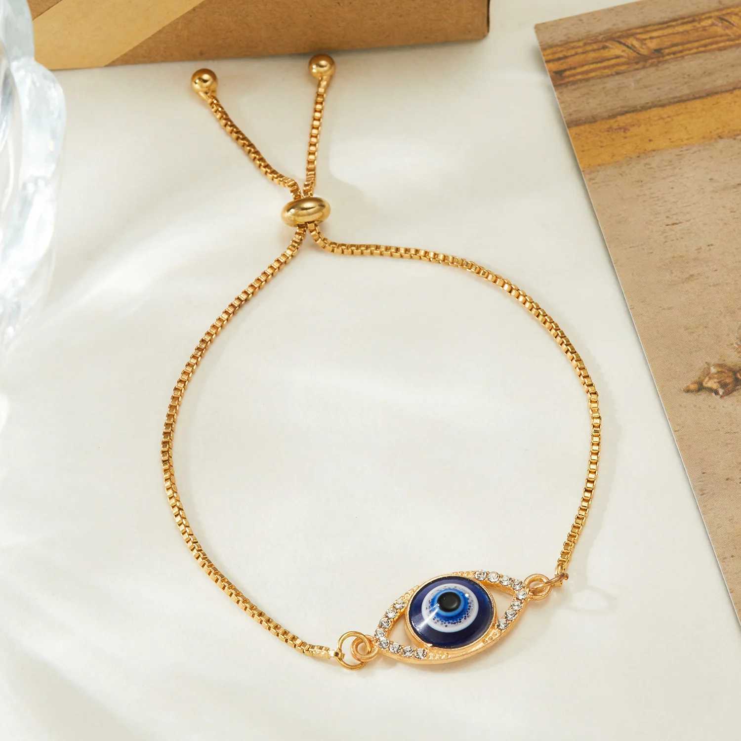New Fashion Trkiye Blue Evil Eye Bracelet Womens Simple Adjustable Lucky Chain Zircon Eye Bracelet Jewelry Birthday GiftW240730