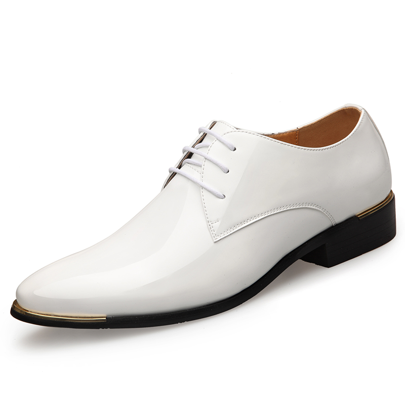 Premium Patent White Wedding Size 38-48 Black Leather Low Top Soft Men Dress Shoes Solid Color New 4 13112